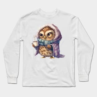 Chibi Owl Drinking Hot Chocolate Cute Baby Christmas Scarf Beanie Long Sleeve T-Shirt